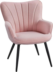 Pink Linen Tub Chair Curved High Back Accent Vanity Armchair