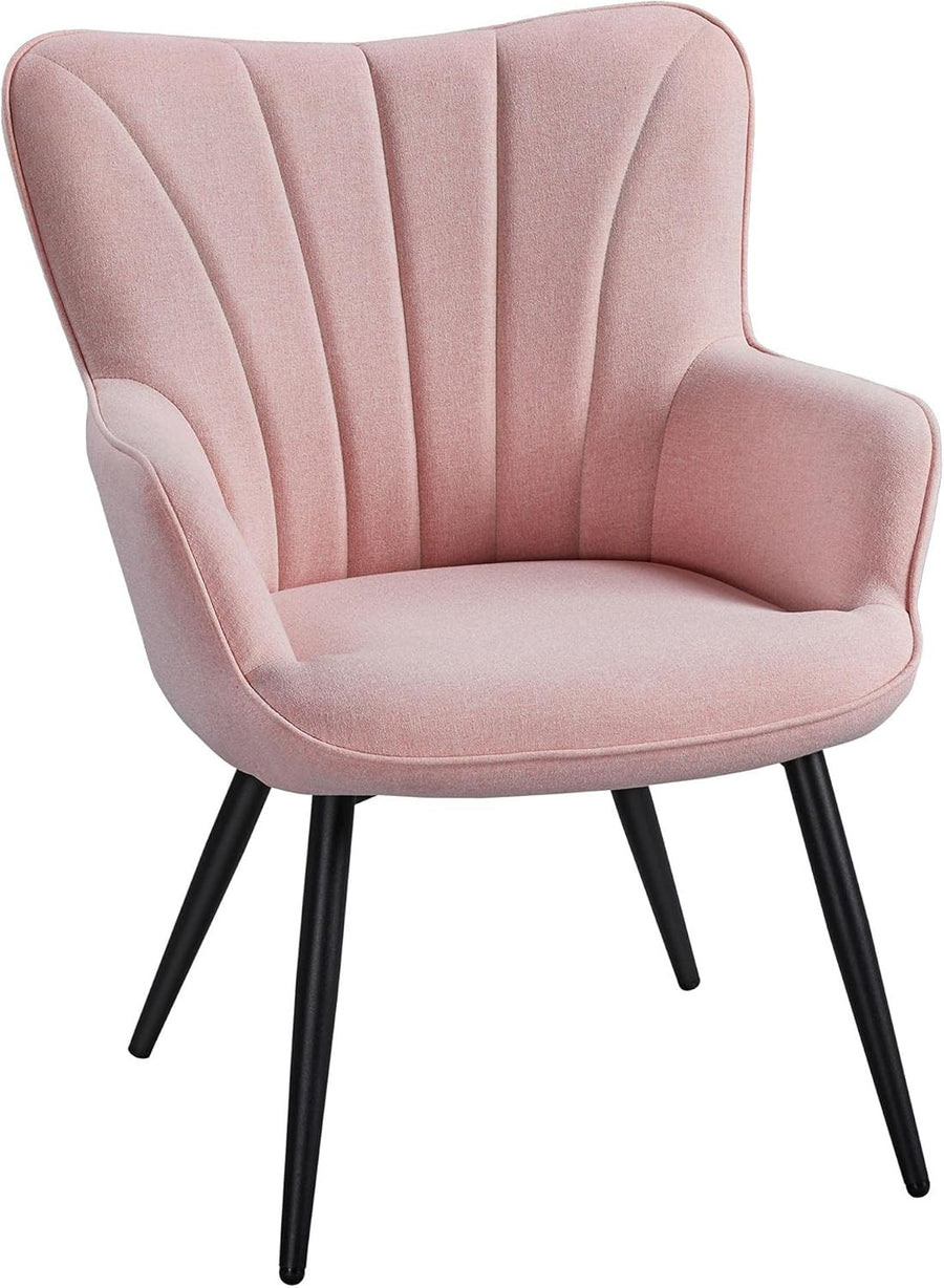 Pink Linen Tub Chair Curved High Back Accent Vanity Armchair