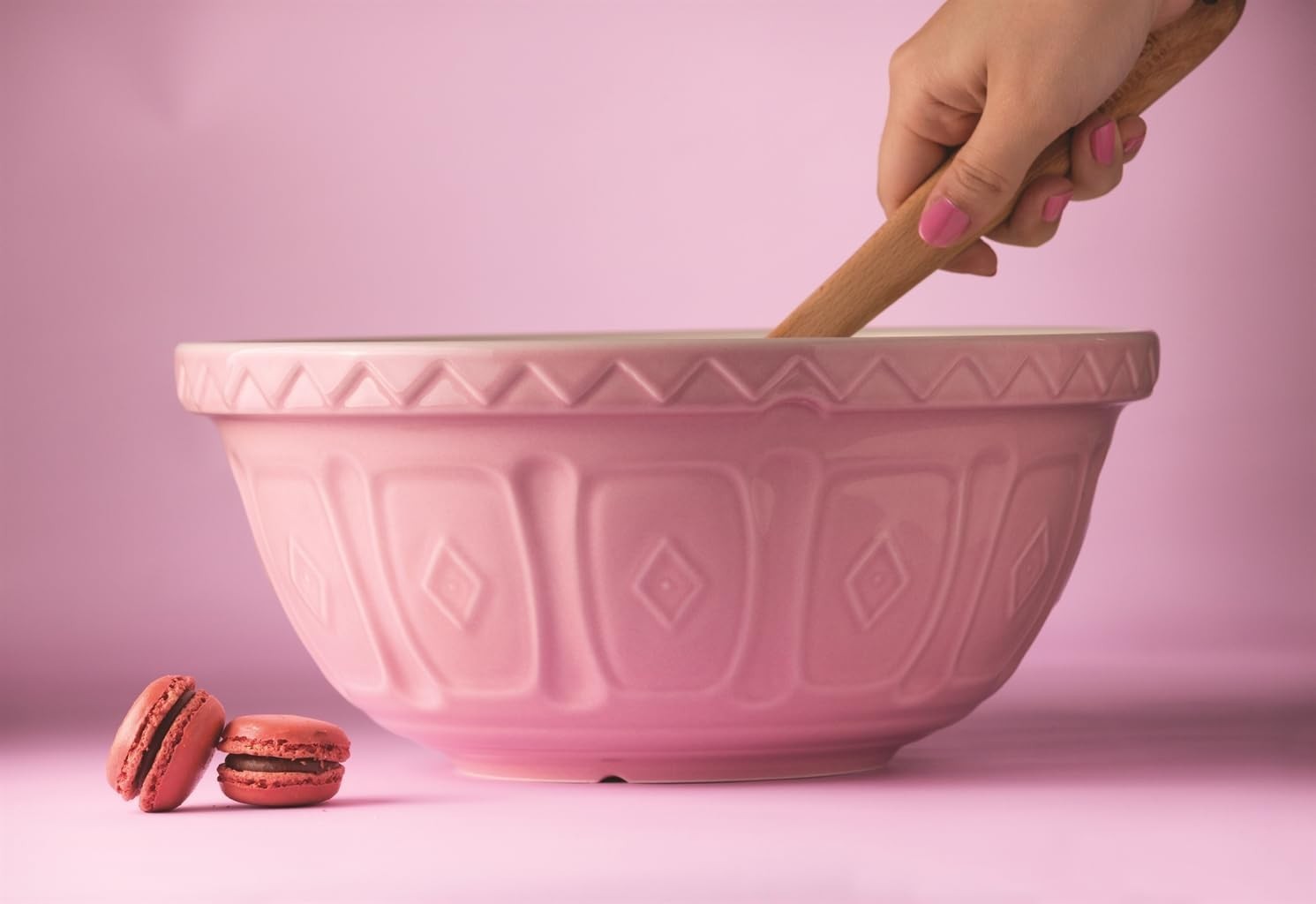 Pink Ceramic Mixing Bowl 4L Earthenware Baking Bowl