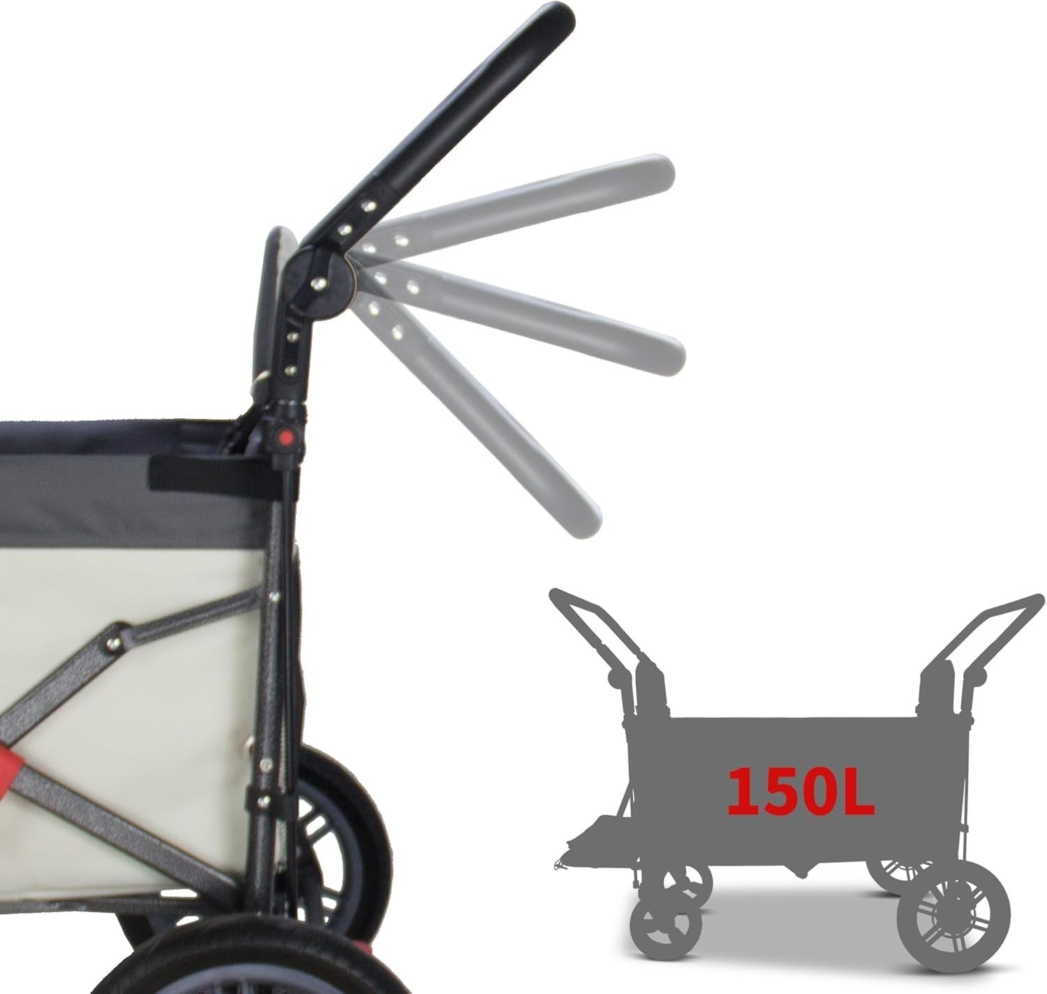 Grey/Beige Folding Wagon w/ Roof Brakes 120kg Heavy Duty Cart PU Tyres & Seats