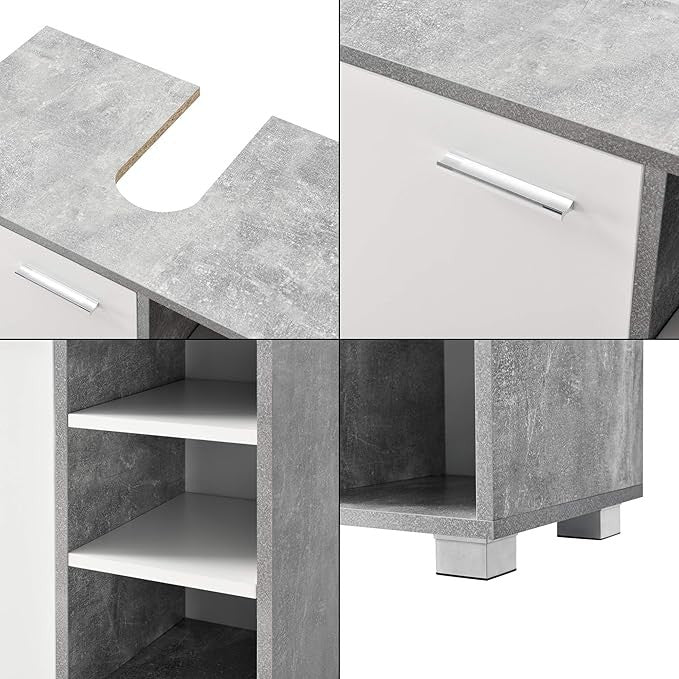 Concrete White Bathroom Sink Cabinet 56x60x31cm Modern Vanity Storage Unit