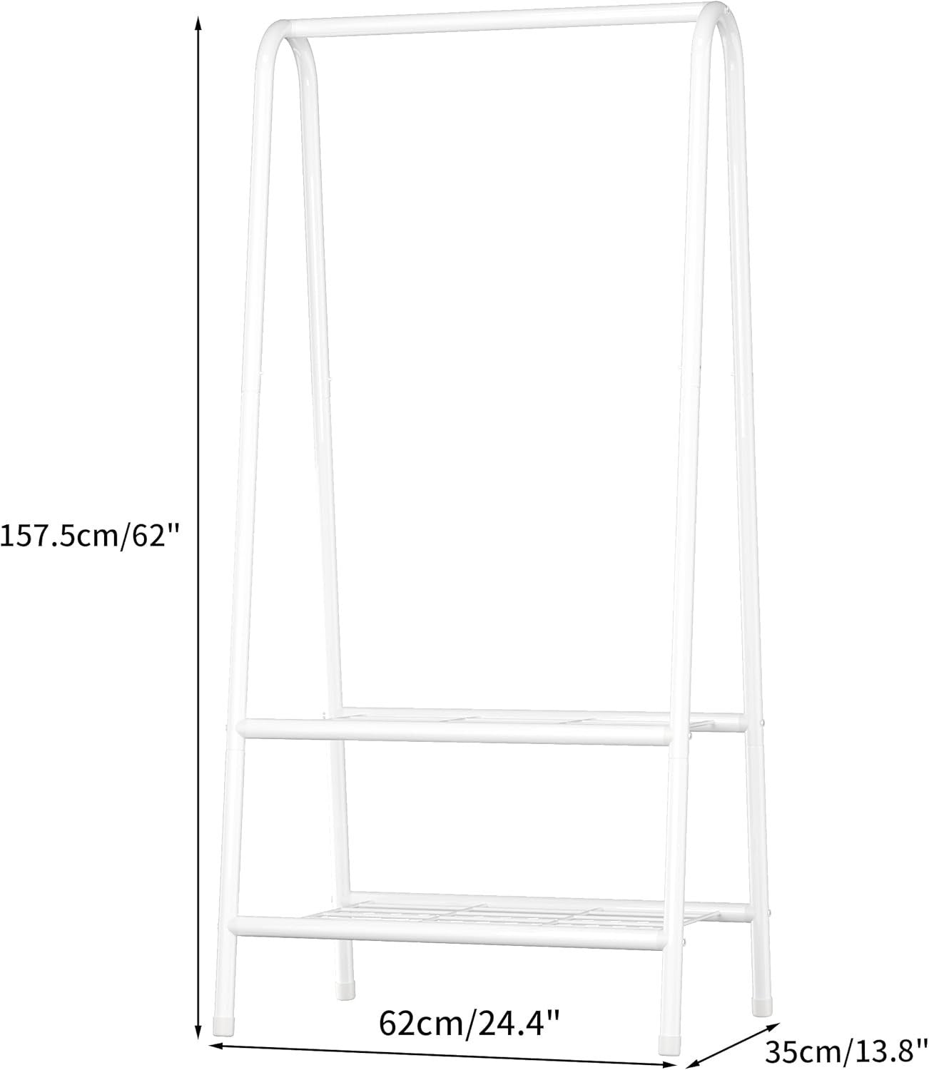 White Metal Clothes Rail with Shelves 62" Heavy Duty Rack