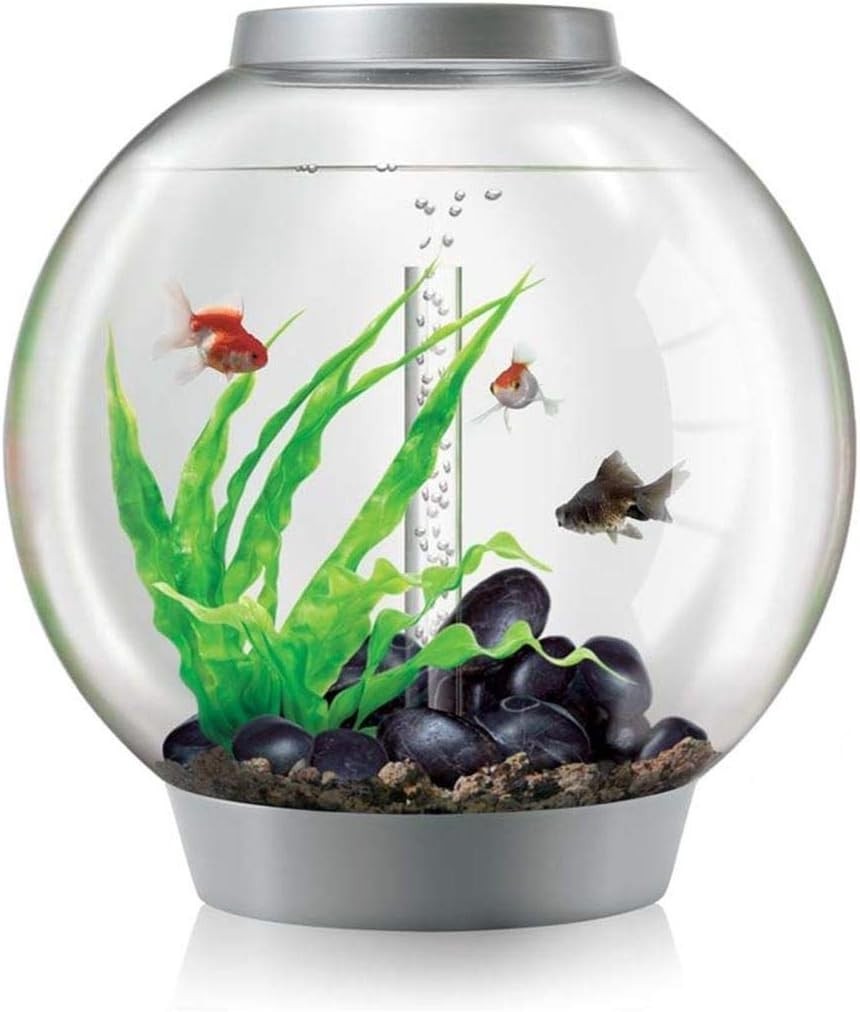 60L Round Aquarium with LED Lighting – Silver Modern Desktop Tank