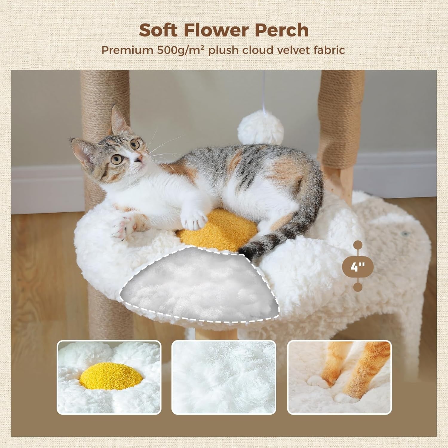 Cat Tree Tower 120cm Solid Wood Rattan Basket Condo Modern Indoor Cats