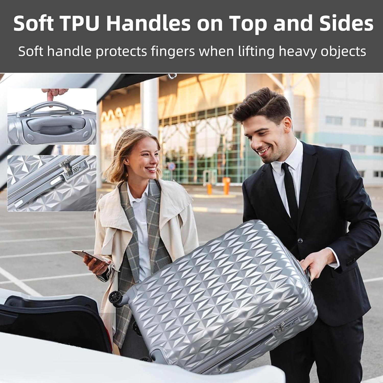 24 Inch Medium ABS Hard Shell Suitcase 4 Dual Spinner Wheels Lock Silver