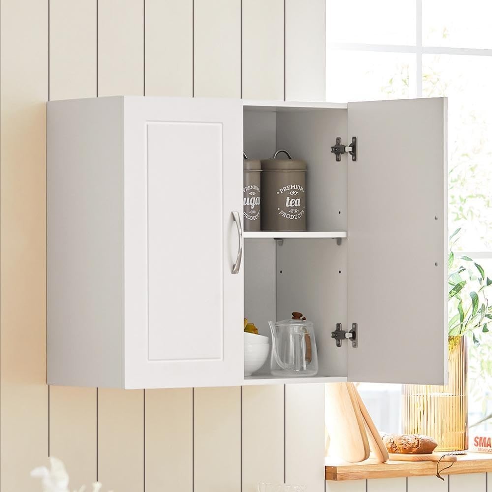 Wall Mount Bathroom Cabinet with 2 Doors & Adjustable Shelves, White