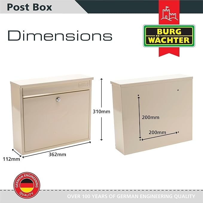 Lockable Wall Mounted Post Box Weatherproof Steel Antique Cream Secure & Stylish