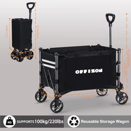Heavy Duty Foldable Camping & Shopping Trolley 440lbs Utility Wagon Black