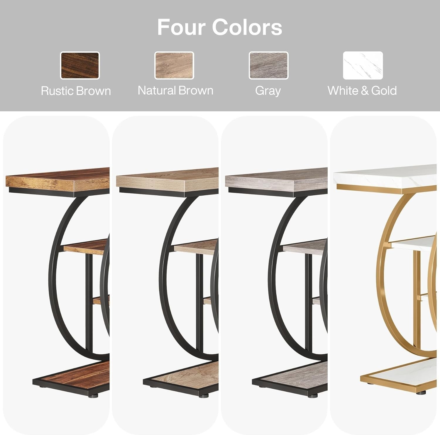 Industrial Console Table 4 Tier Shelf Narrow Entry Table w/ Circle Base