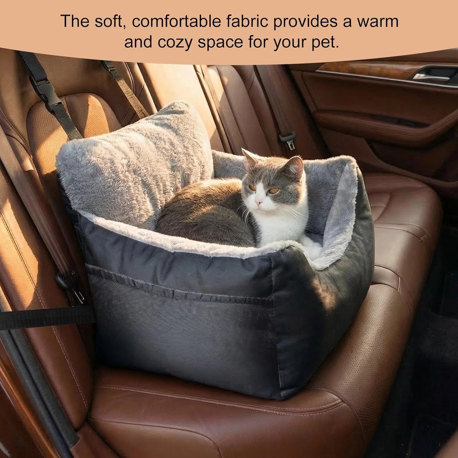 Dog Car Booster Seat Plush Travel Bed Safety Leash Waterproof 16kg