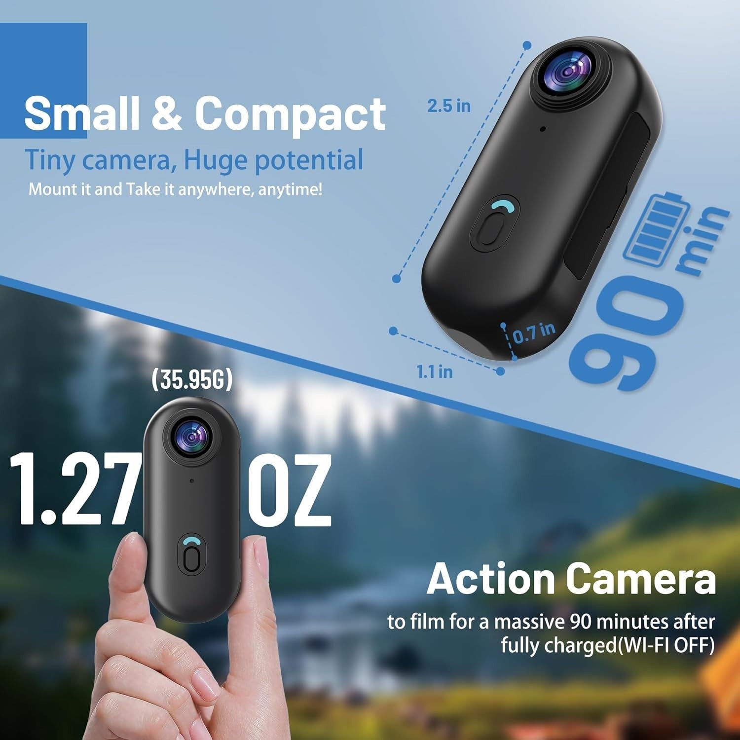 4K Mini POV Camera WiFi Body Cam Waterproof Action Cam 64GB Wide Angle