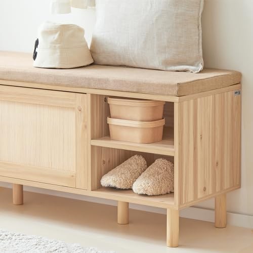 Wooden Shoe Storage Bench with Cushion 6 Compartments 121×35×49cm
