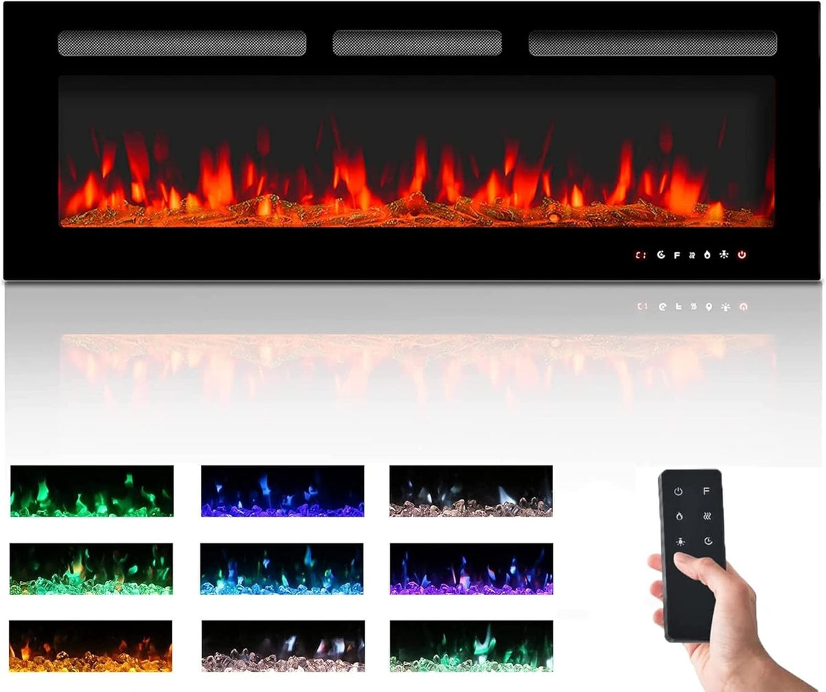 Wall Mounted Electric Fireplace 1800W Remote Control Color Flame LED