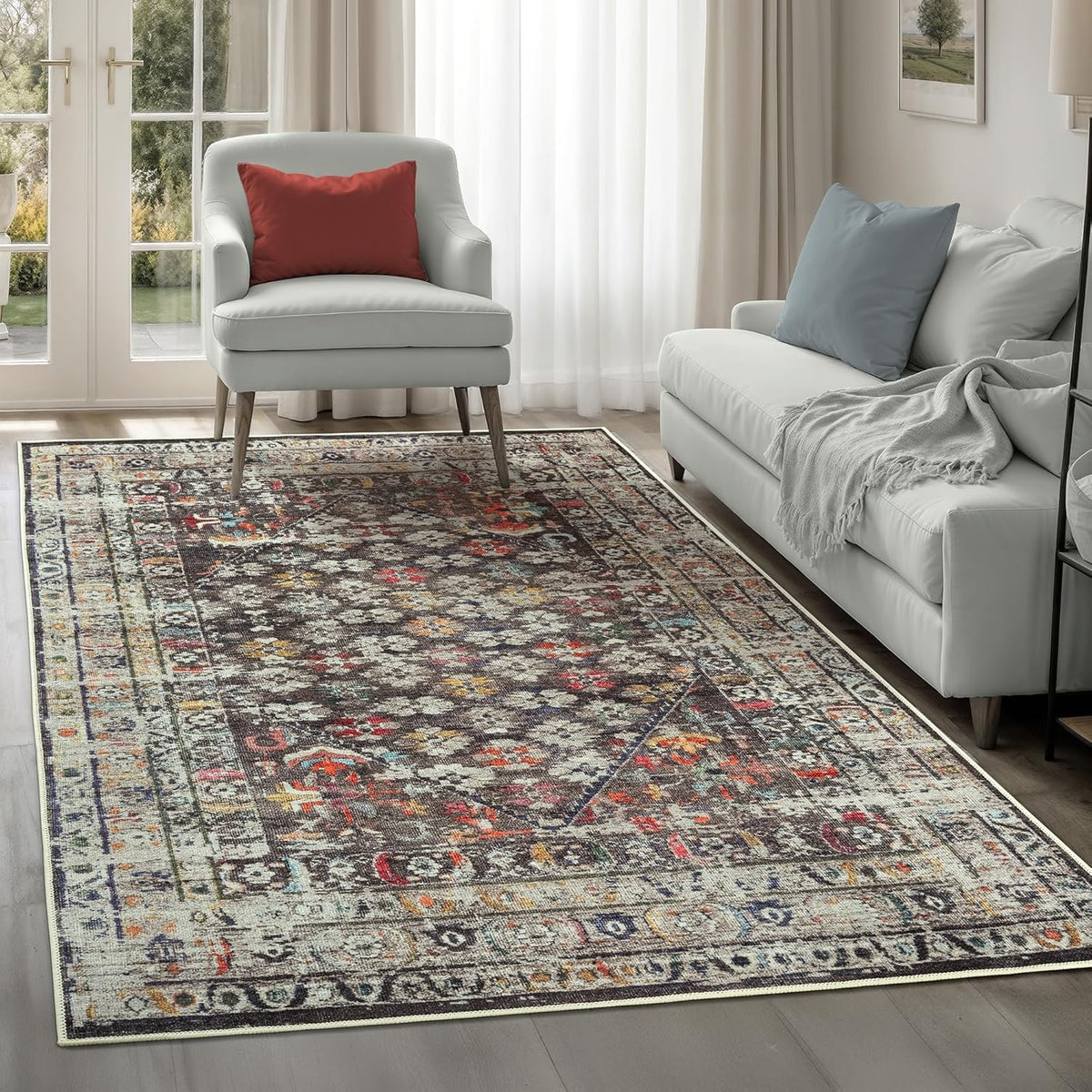 Washable Rug 122x170cm Non-Slip Soft Vintage Pattern Carpet for Living Room