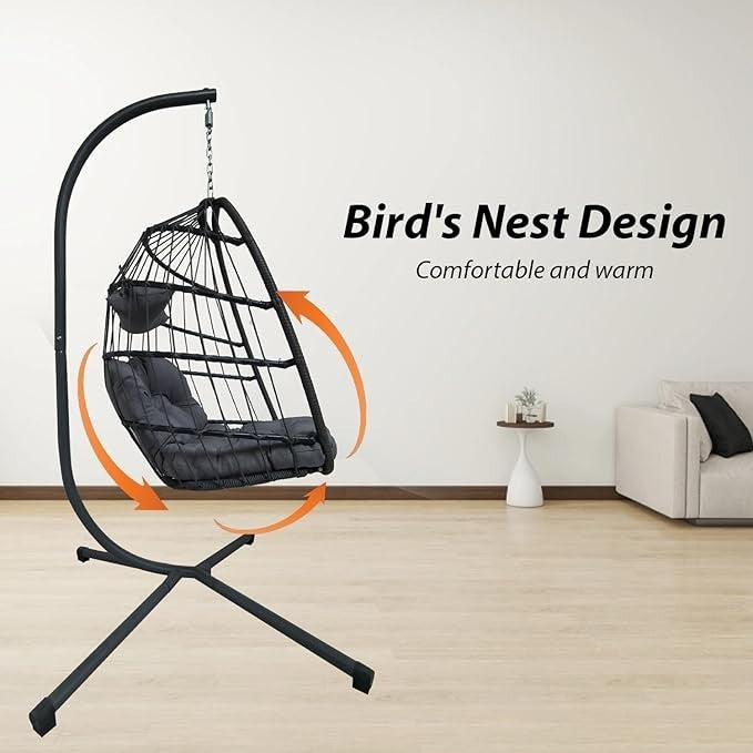 Hanging Egg Chair with Stand – 350lbs Steel Frame, Cushions, Waterproof Cover