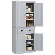 Tall Kitchen Storage Cabinet 4 Door Cupboard with Drawer & Adjustable Shelves