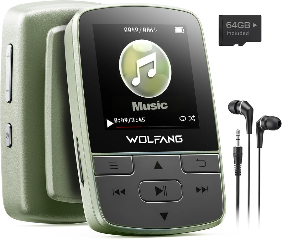 64GB MP3 Player Bluetooth 5.2 Mini Sports Clip HiFi FM Radio