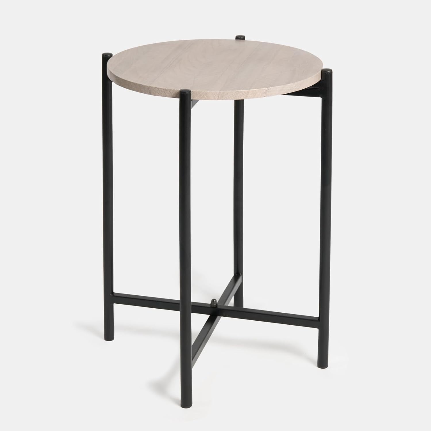 Round Marble Look Side Table Small Coffee End Table with Sturdy Metal Frame
