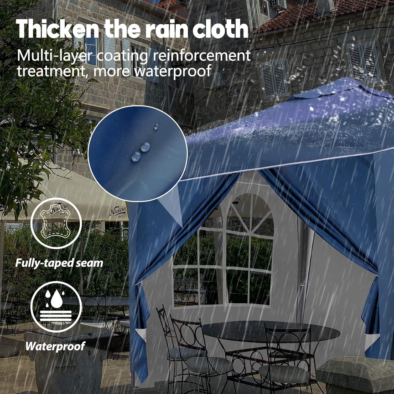 3x3M Blue Pop Up Gazebo With Removable Sides Waterproof Outdoor Tent
