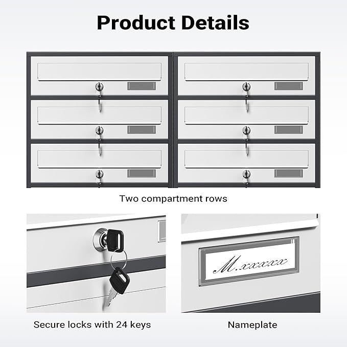 Outdoor Multi-Slot Letterbox System 12 Mailboxes Steel Lockable Anthracite White