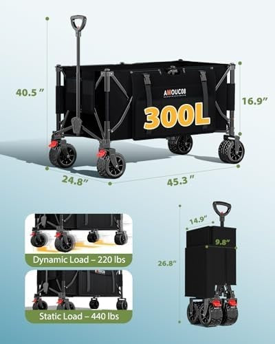 300L Large Folding Camping Trolley on Wheels – Heavy Duty Festival Cart