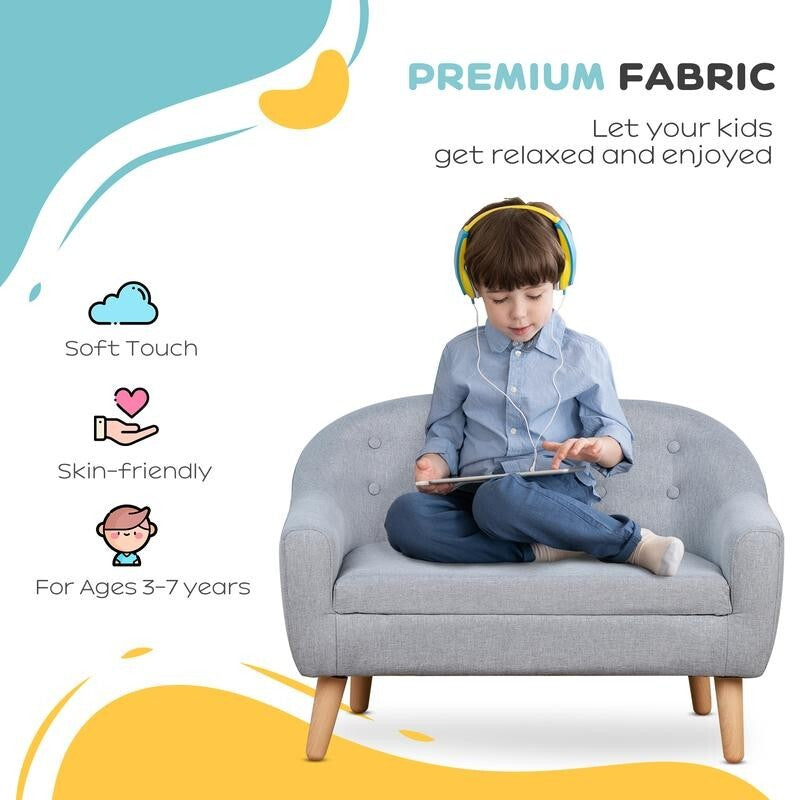 Kids 2 Seater Mini Sofa Chair for Bedroom Playroom | Padded Armrest Couch