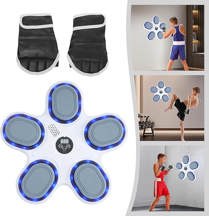 Kids Music Boxing Machine LED Punch Trainer Bluetooth Gloves Wall Mounted