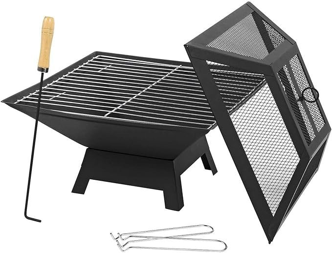 Outdoor Fire Pit BBQ Grill Heater Portable Steel Brazier Patio Stove Camping