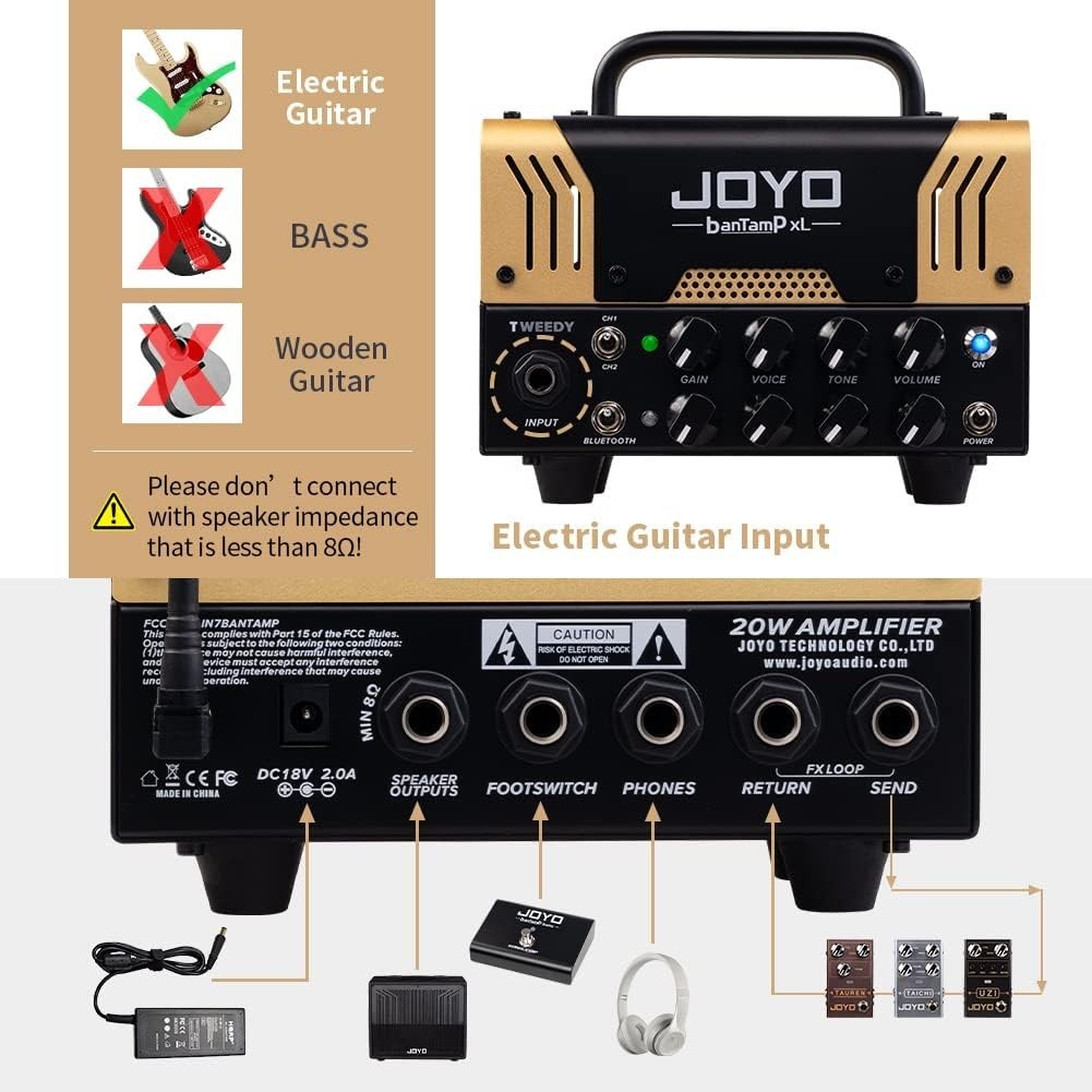 20W Hybrid Tube Guitar Amp Head 2-Channel Bluetooth FX Loop