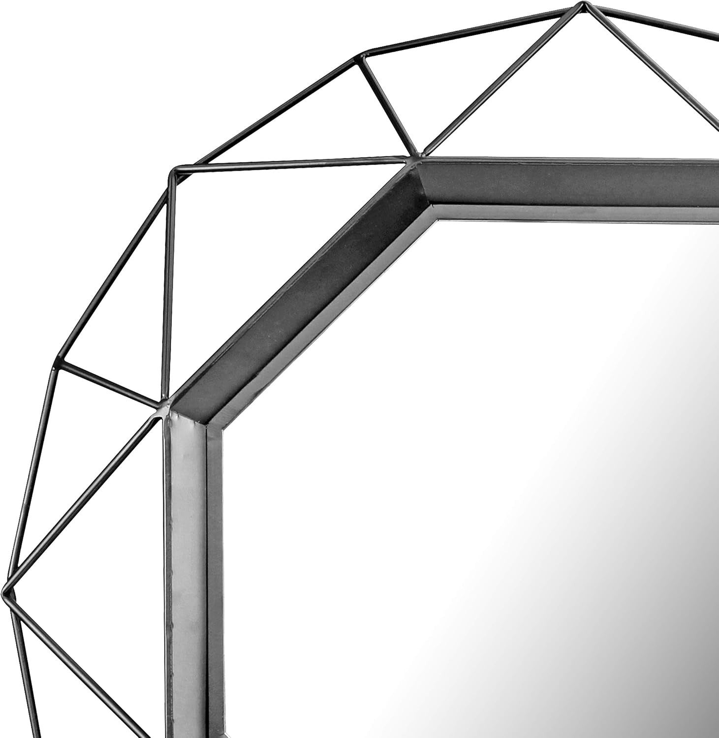 28" Black Geometric Wall Mirror Octagon Metal Frame for Bedroom Hallway