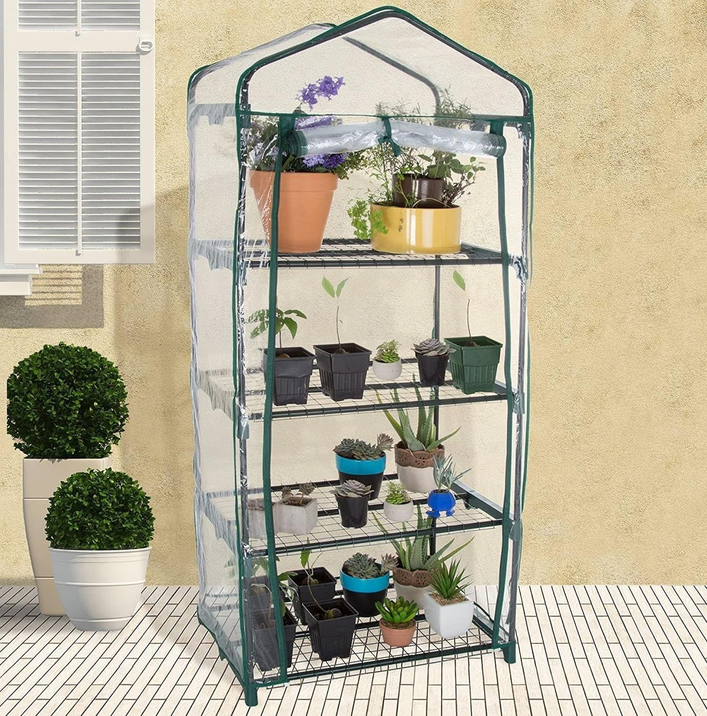 4-Tier Mini Greenhouse PVC Cold Frame Vertical Plant Shelves for Patio & Garden