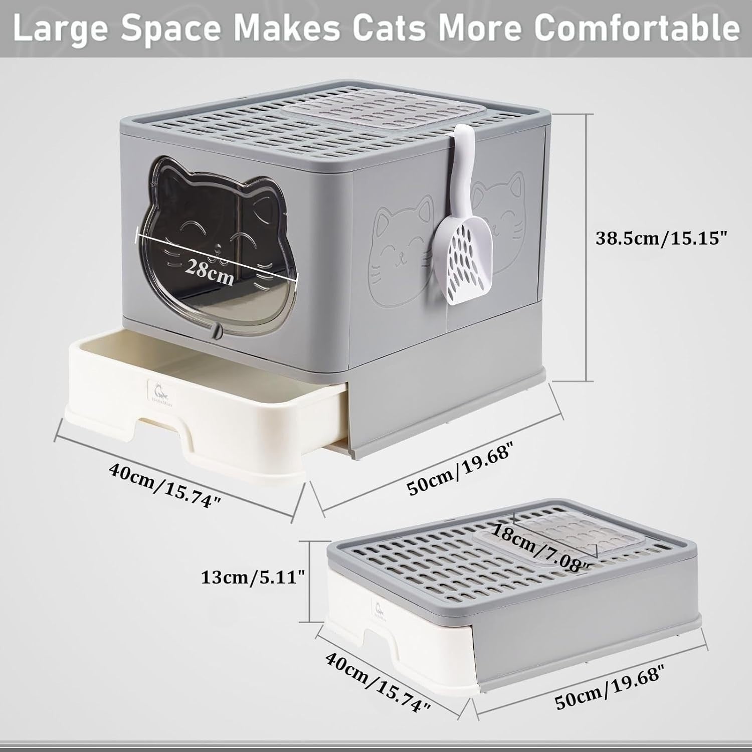 XL Hooded Cat Litter Box Covered Enclosed Tray Drawer Odor Control