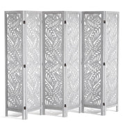 6 Panel White Folding Room Divider Carved Wood Privacy Screen 242x171cm