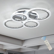 Modern 4-Ring LED Ceiling Light 58W Dimmable Remote Chrome Flush Mount