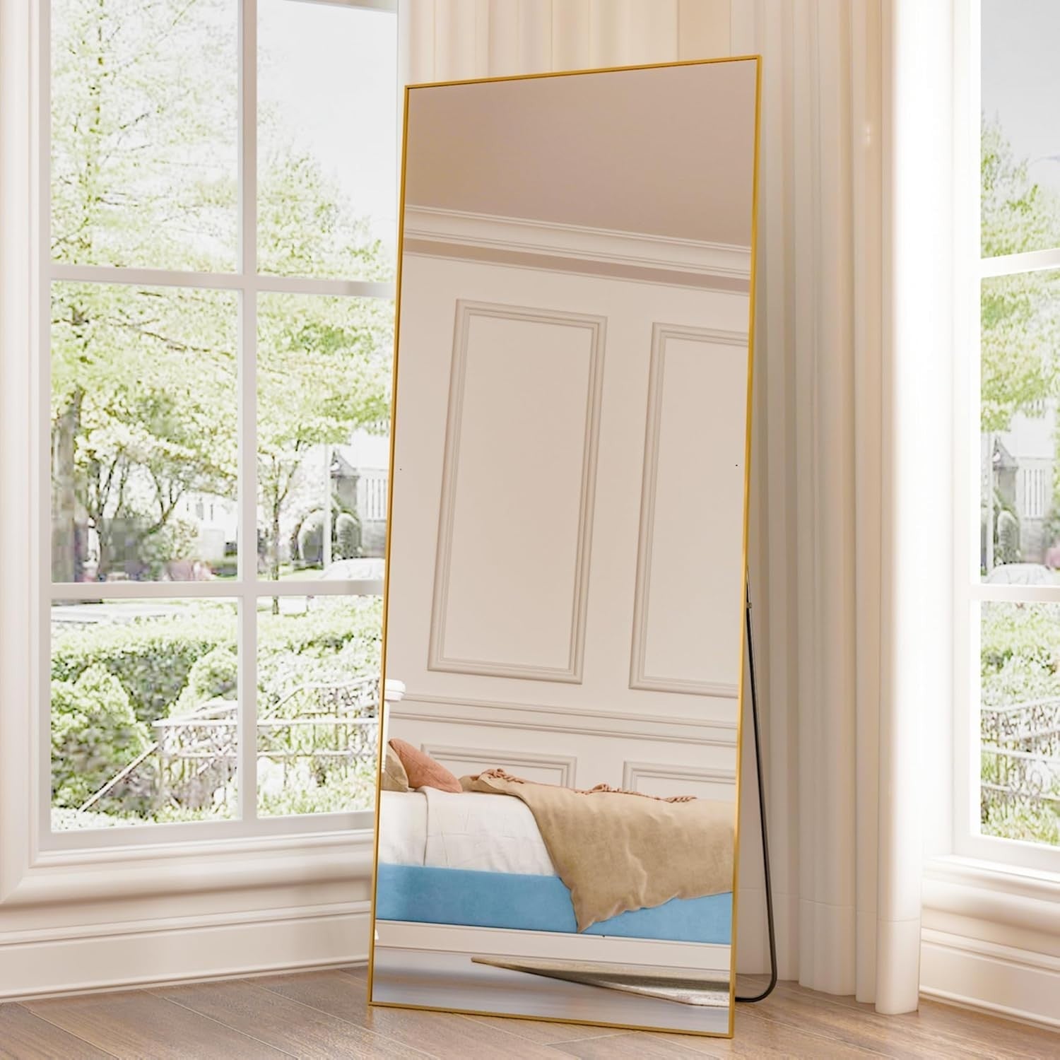 Large Gold Full Length Floor Mirror 165x60cm, Stable Aluminum Frame, Shatterproo