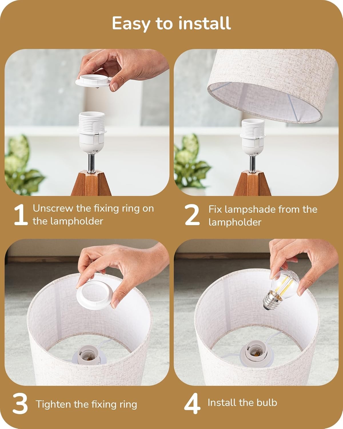 Tripod Bedside Table Lamp Grey Linen Shade Wooden Base Modern Desk Light 36cm