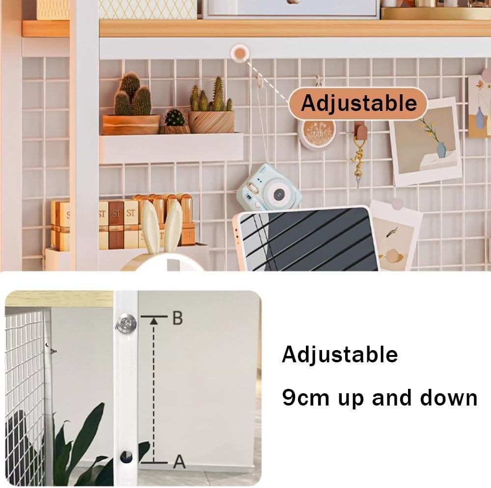 2-Tier Desktop Bookshelf Organizer | Countertop Hutch w/ Grid Board 55cm White