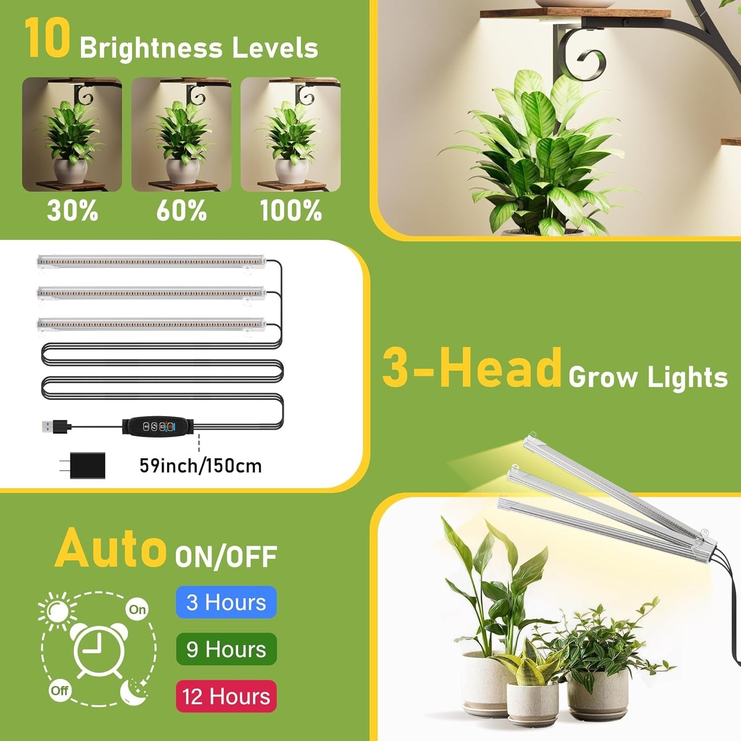 6 Tier Arched Metal Plant Stand with Grow Lights Indoor Flower Display Rack