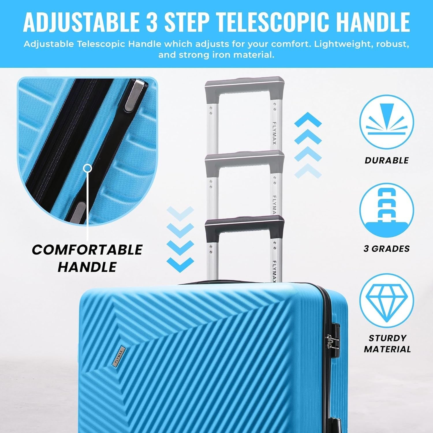 Medium Check-In ABS Suitcase Lightweight 4 Wheel Lock Telescopic Handle