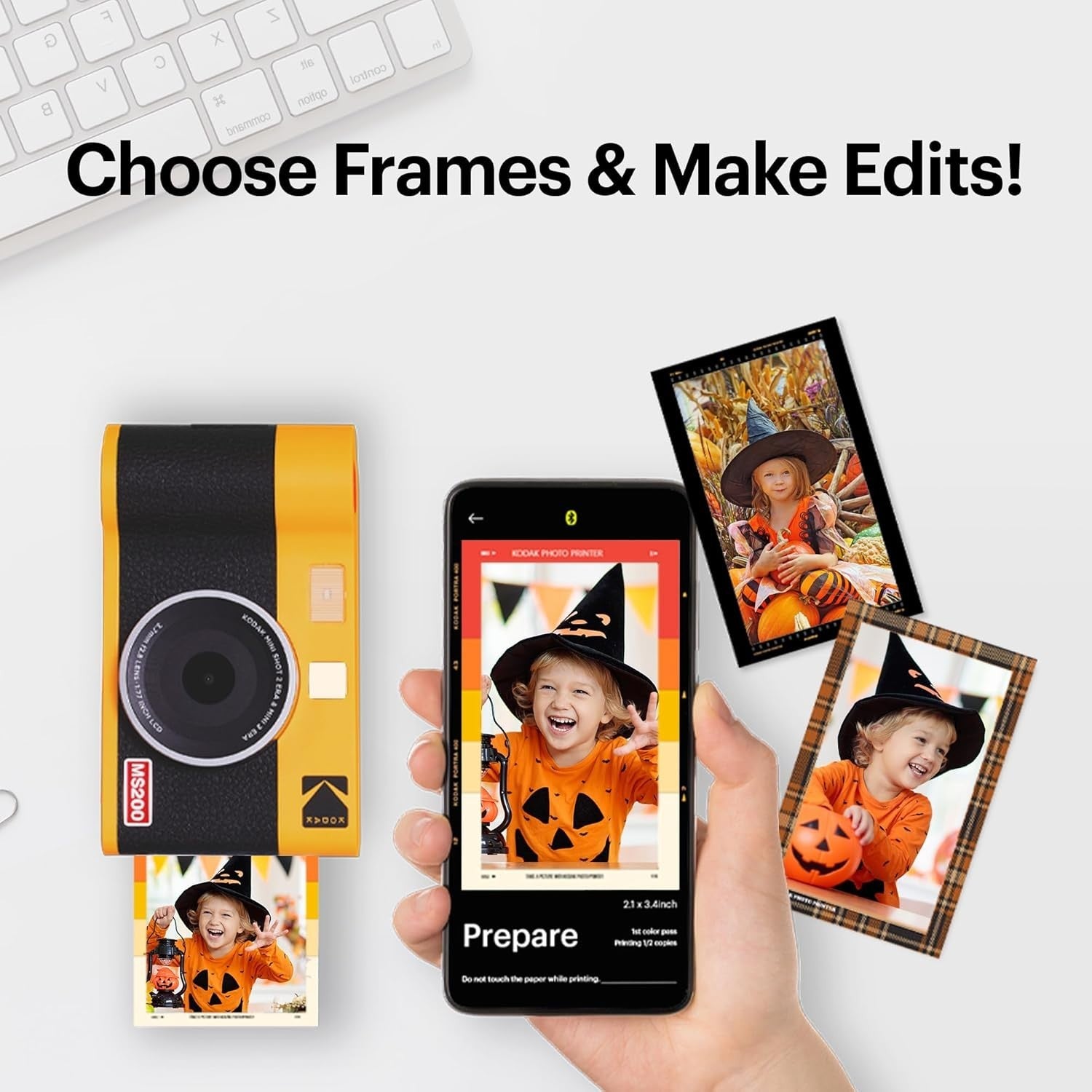 2-in-1 Instant Camera Photo Printer Bluetooth Portable Black 8 Sheets