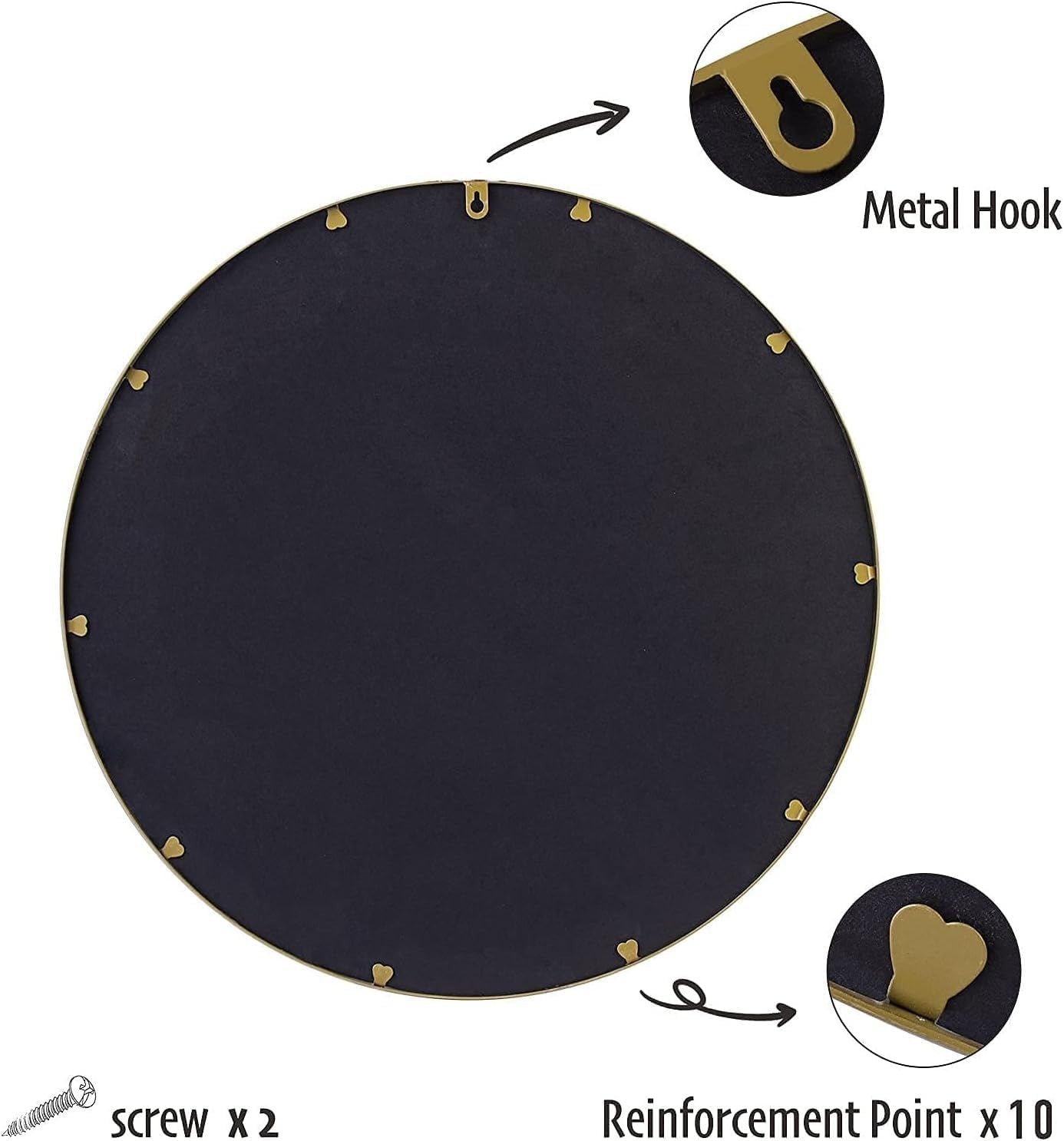 Gold Round Wall Mirror 80cm Metal Frame Bathroom Vanity Entryway Modern