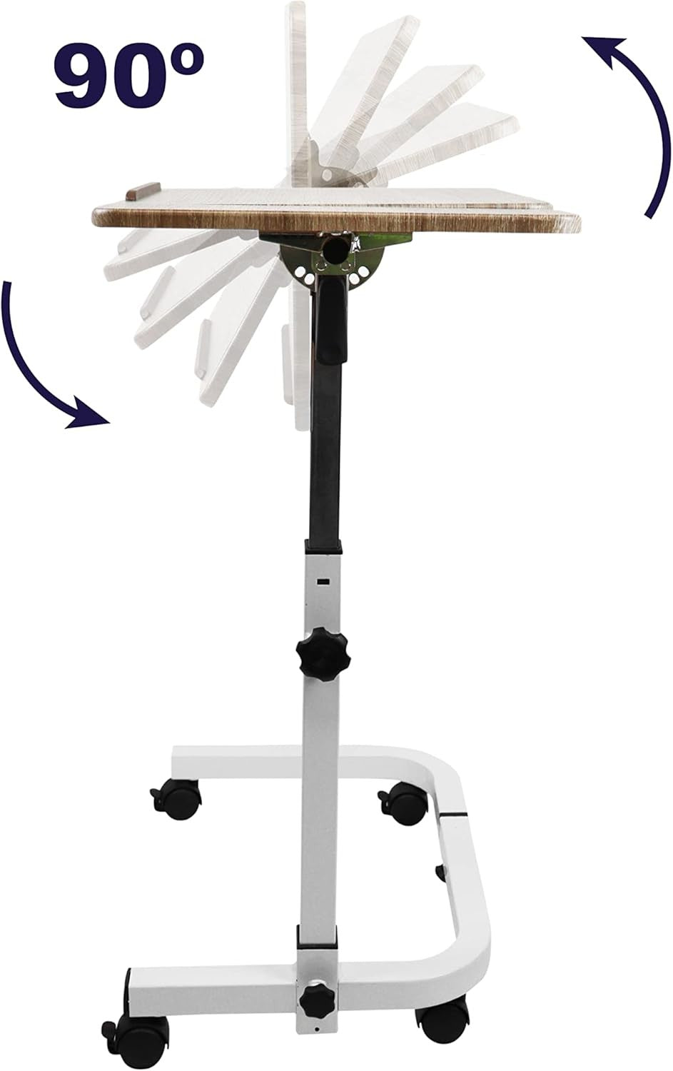 Overbed Table with Wheels Adjustable Height Tilting Laptop Desk White