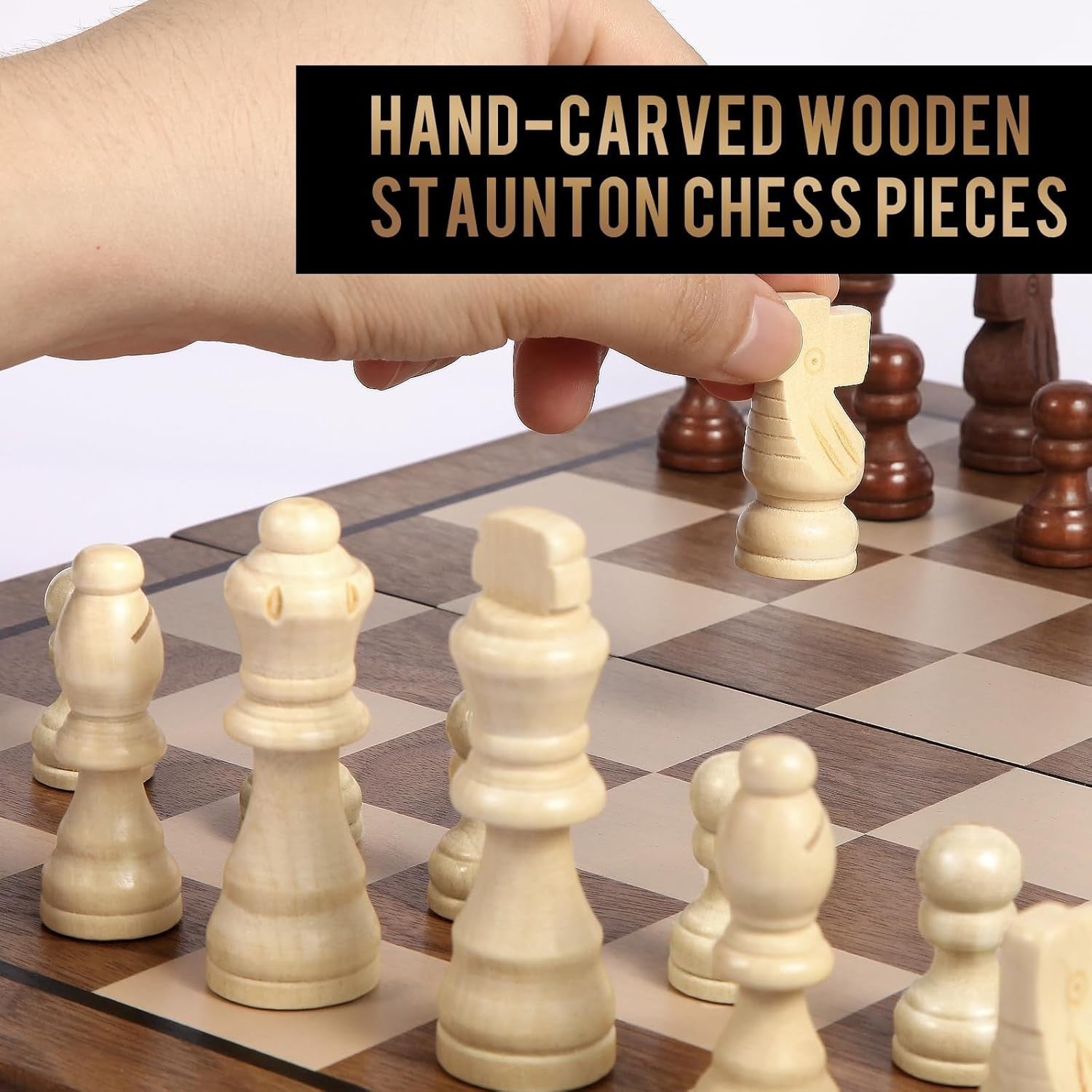 11.5" Magnetic Wooden Chess Set Folding Travel Board Compact Game Set