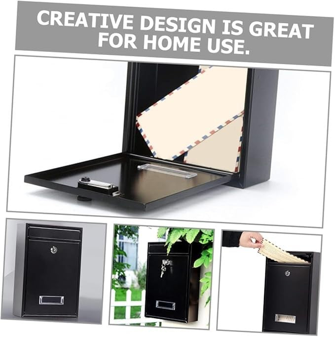 Wall Mounted Mailbox Black Iron Outdoor Post Box Modern Design 32x21cm