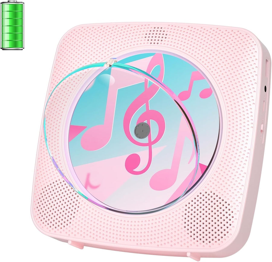 Portable CD Player Bluetooth Speakers FM Radio USB AUX Remote Pink