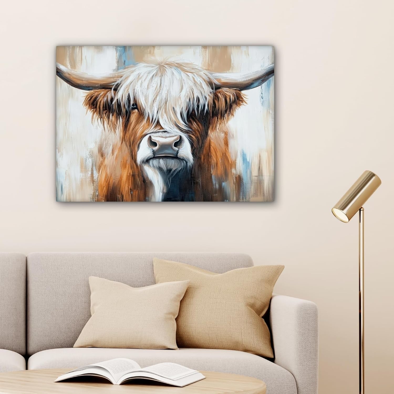 Highland Cow Canvas Wall Art 80x60cm Large Rustic Farm Decor