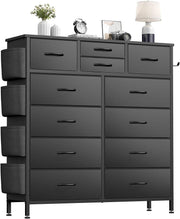 Black 12 Drawer Tall Storage Dresser Fabric Chest Hooks Kids Room Bedroom Hall