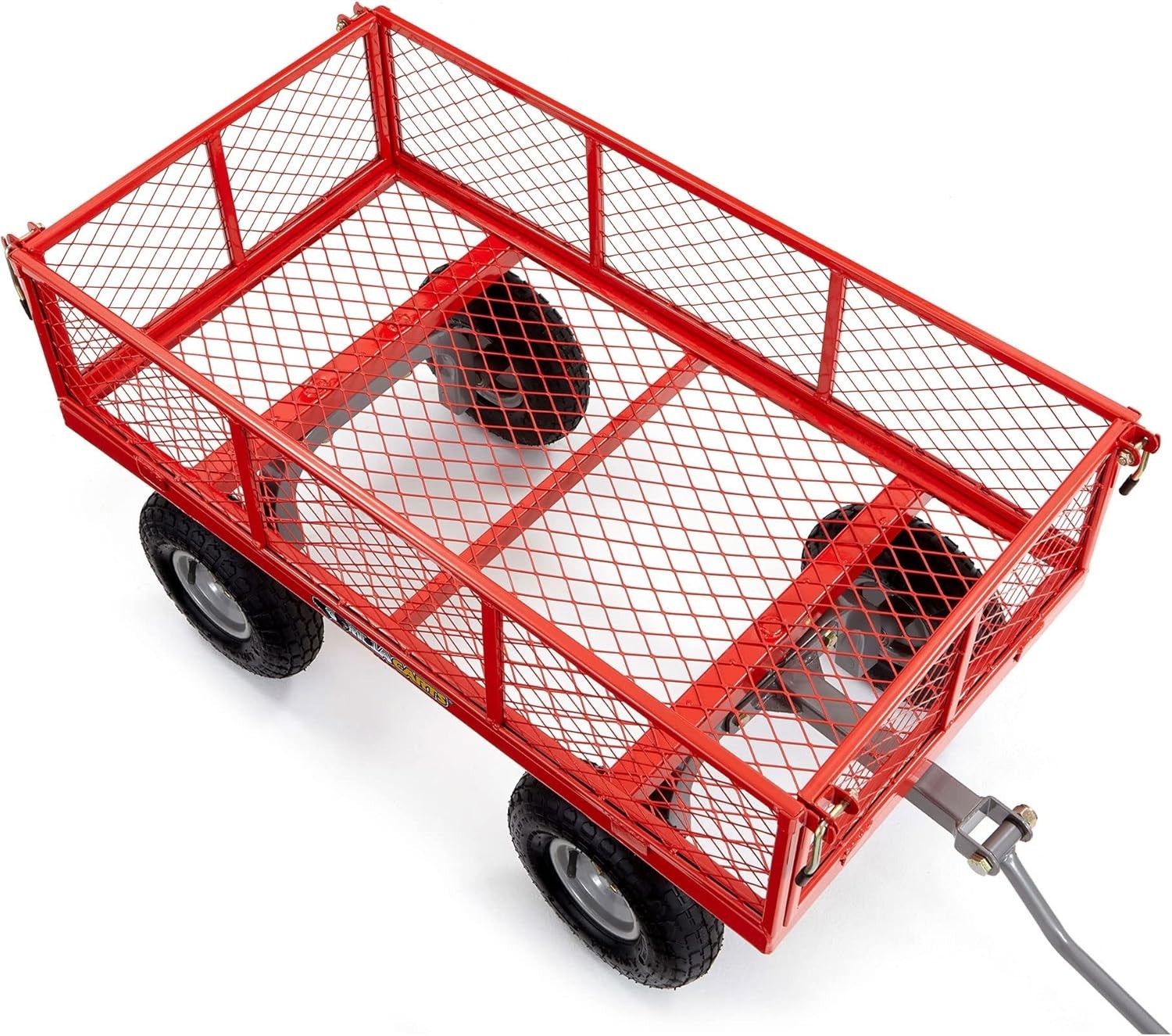 800lb 4-Wheel Garden Utility Cart – Red – Removable Sides Pneumatic Tyres