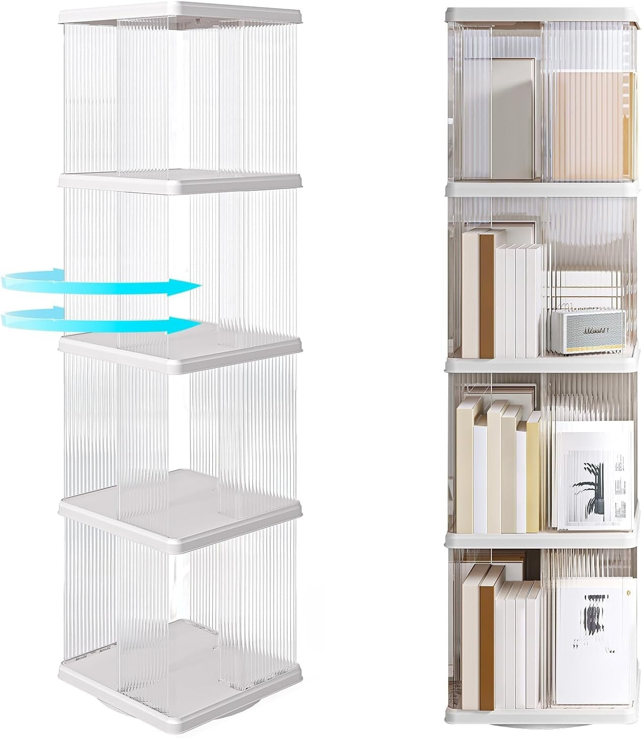 360° Rotating 4-Tier Bookshelf Tall Corner Storage Rack White Compact