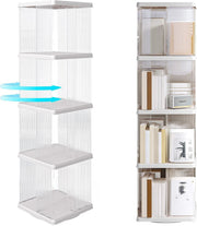 360° Rotating 4-Tier Bookshelf Tall Corner Storage Rack White Compact